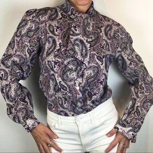 VINTAGE Long Sleeve Paisley Secretary Blouse